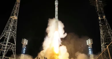 A photo provided by the North Korean government shows what the regime says is the launch of Malligyong-1, a military spy satellite. Photograph: AP