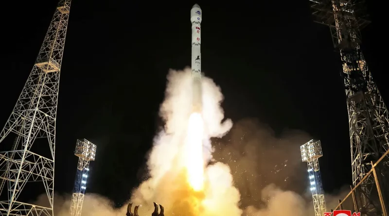 A photo provided by the North Korean government shows what the regime says is the launch of Malligyong-1, a military spy satellite. Photograph: AP